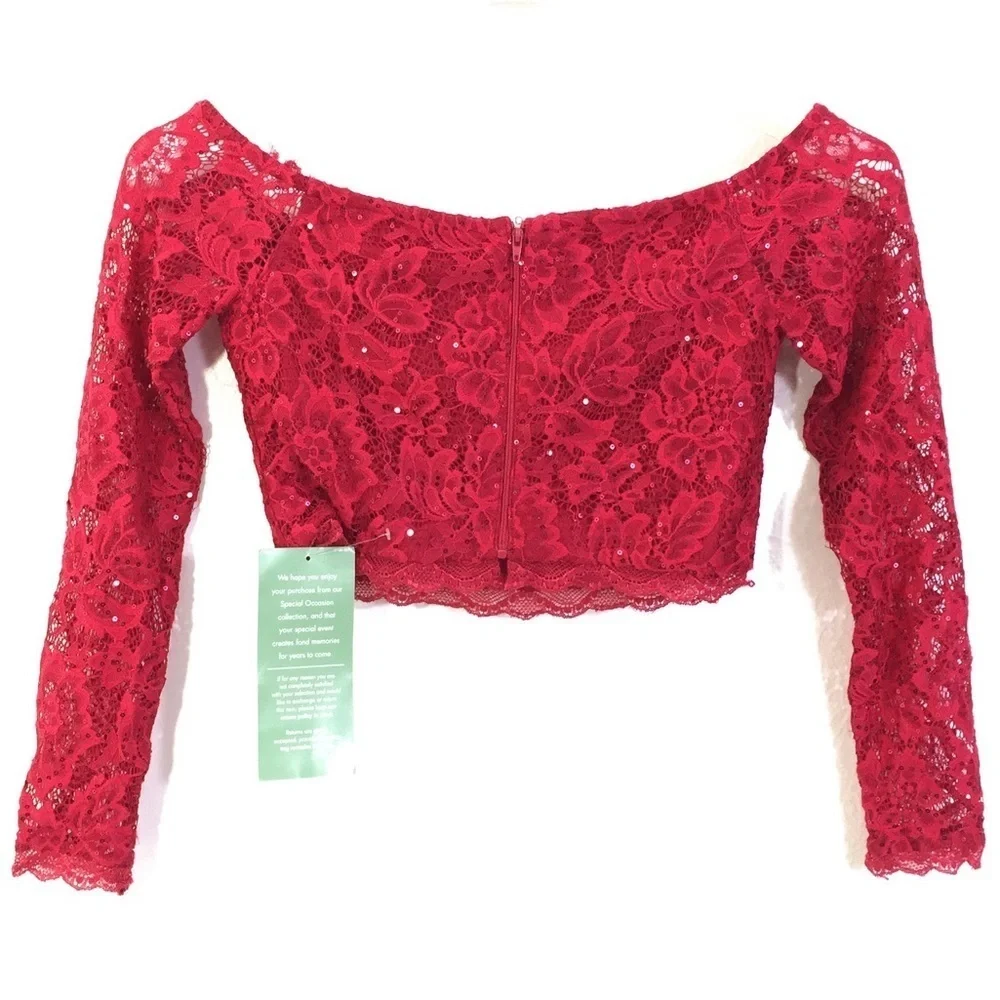 My Michelle Red Lace Sequin Crop Top 11